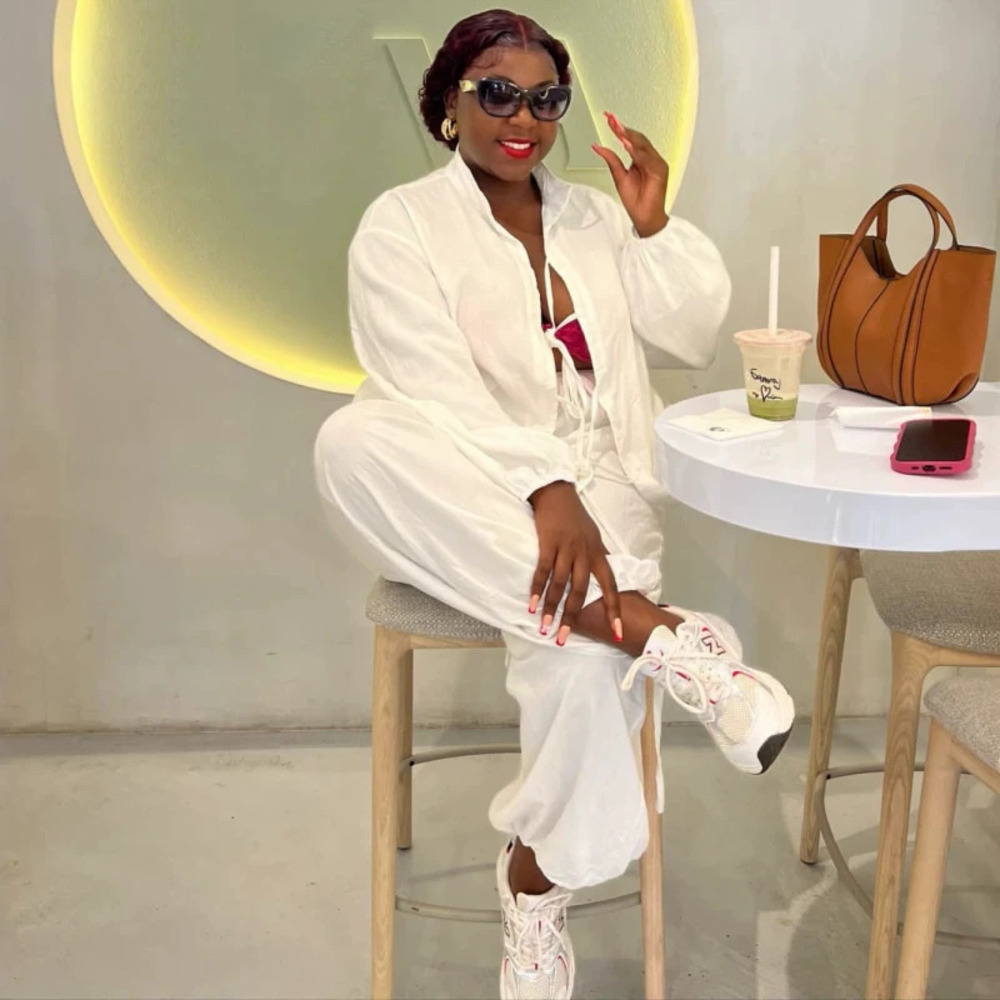 ZARA Long Sleeve Bow Tie White Blouse Women African Style Loose Casual Pants Set